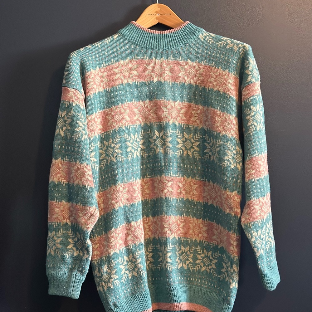 Vintage Esprit Teal and Pink Knit Sweater
